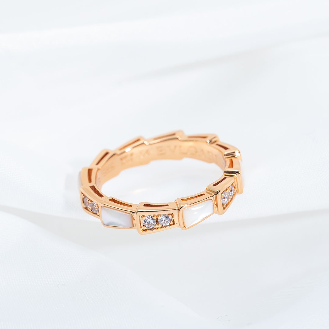 Bvlgari Serpenti Ring Pink Gold Cubic Zirconia MOP 3MM