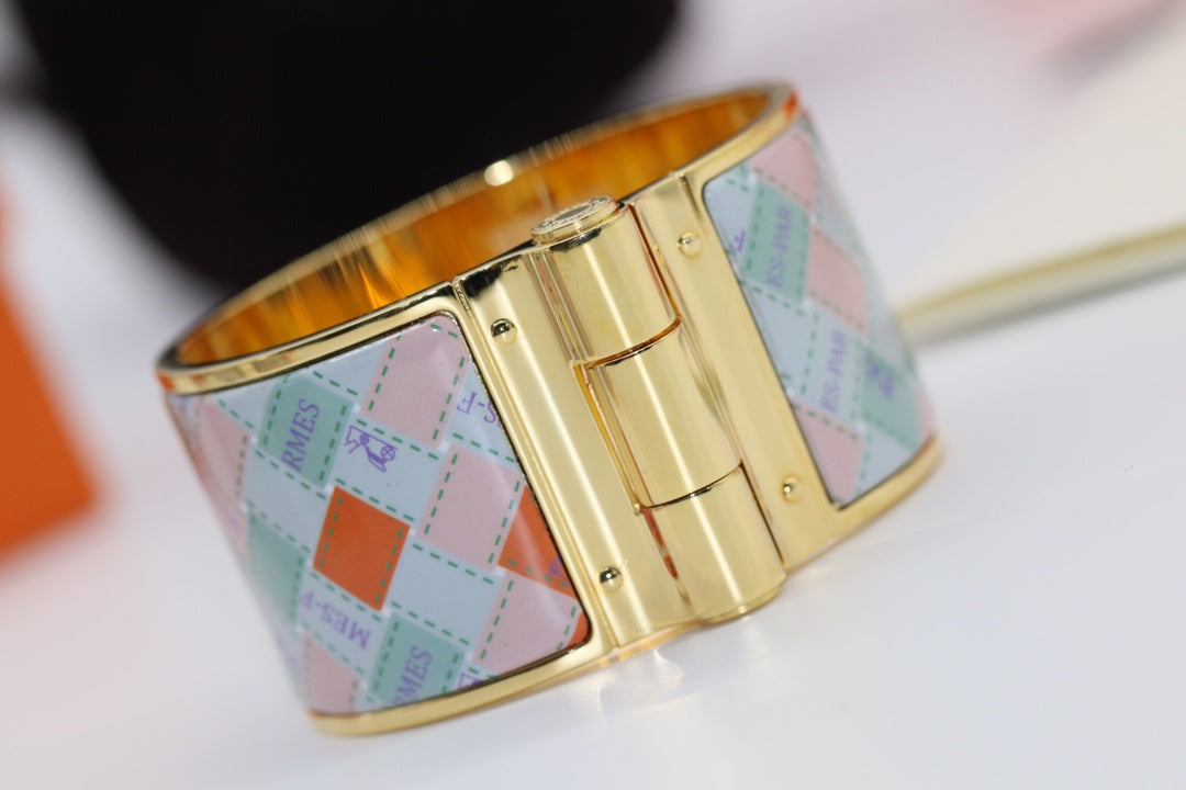 Hermes Multicolor Pink Blue Hinged Bracelet 36MM