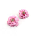 Chanel Pink Camellia Resin 18K Gold Earrings