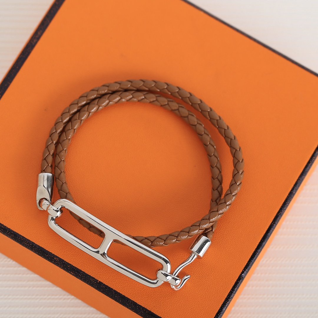 Hermes Toulis Double Tour Silver Bracelet