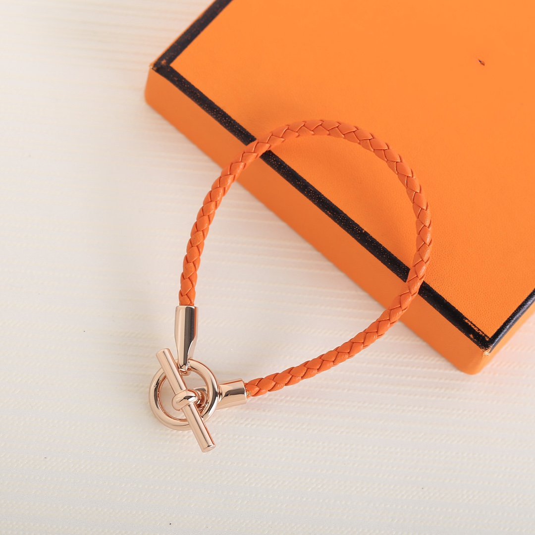 Hermes Glenan Pink Gold Leather Bracelet
