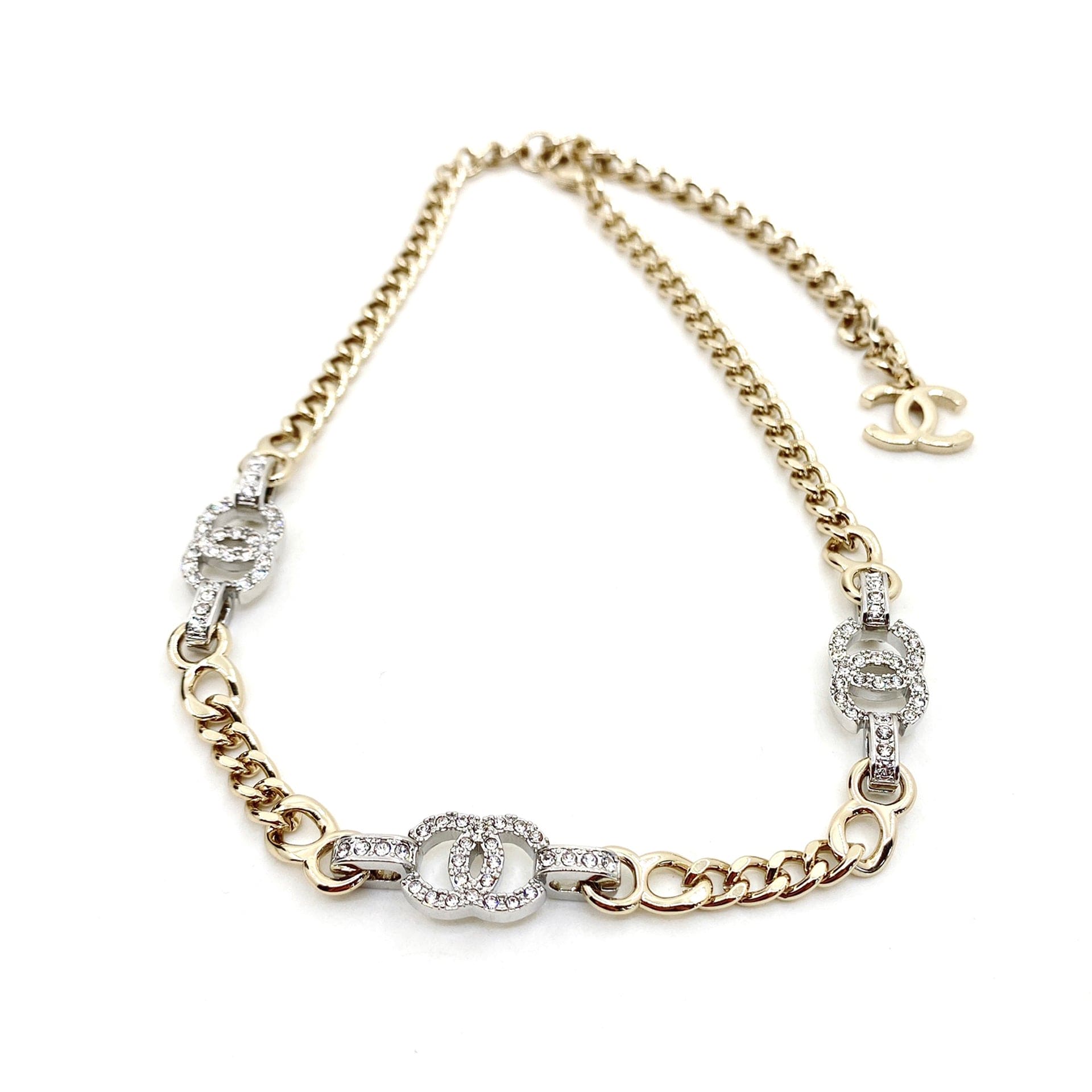 Chanel Crystal Chain Links Choker 18K Gold Necklace