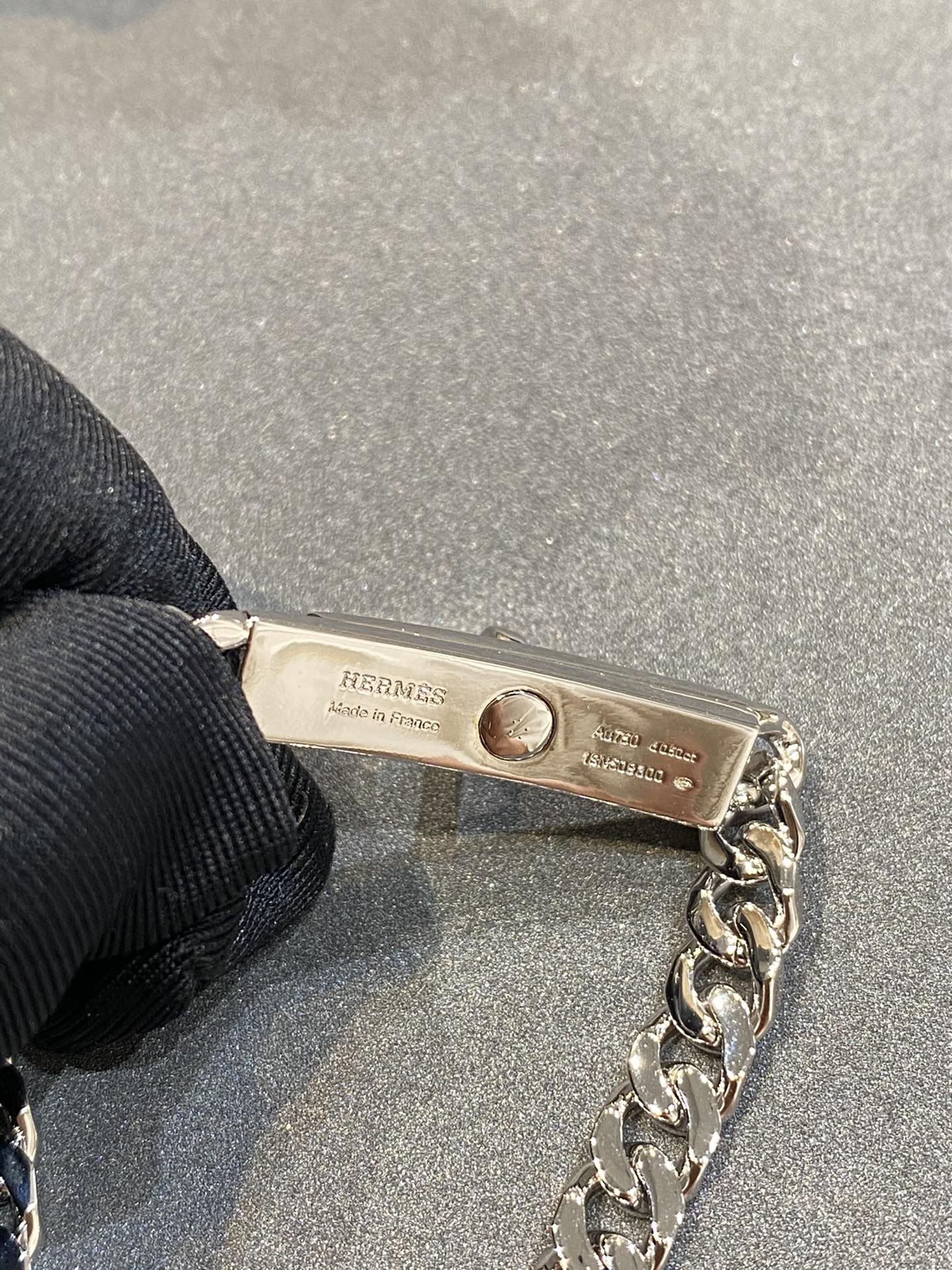 Hermes H Kelly Gourmette Silver Diamond Bracelet
