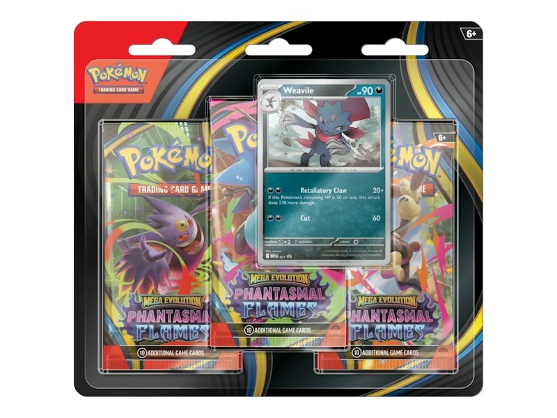 2025 Pokémon Mega Evolution Phantasmal Flames Weavile 3Pk Booster Blister