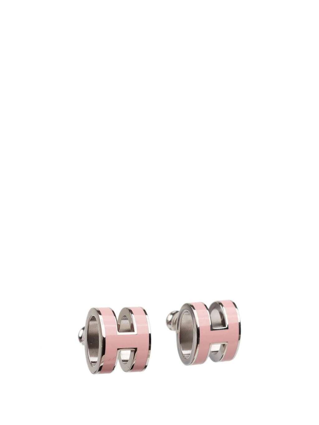 Hermes Mini Pop H Silver Earrings Pink