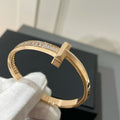 Tiffany Wide Hinged Bangle Pink Gold with Baguette Cubic Zirconia