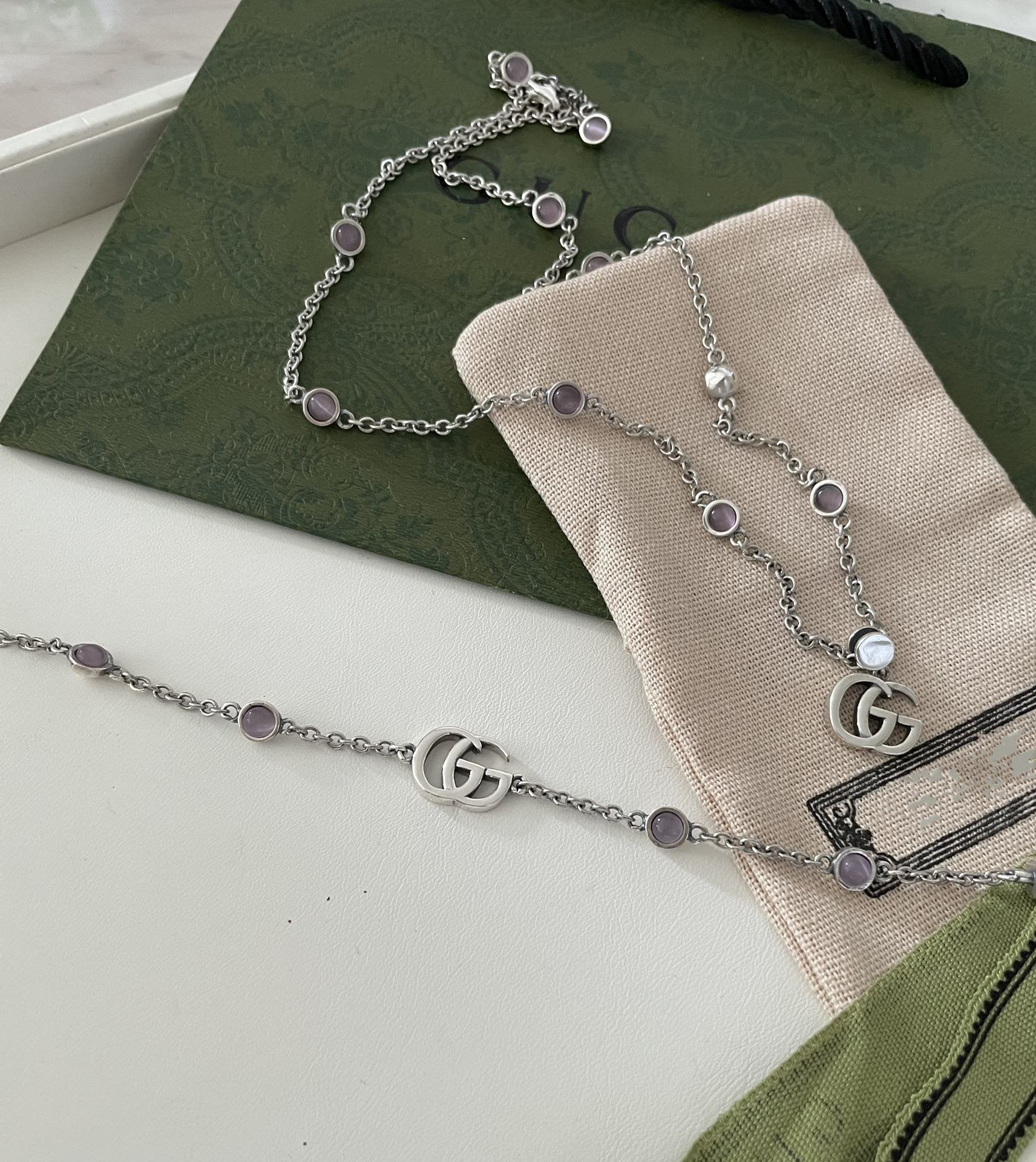 Gucci GG Double G Mother of Pearl Necklace