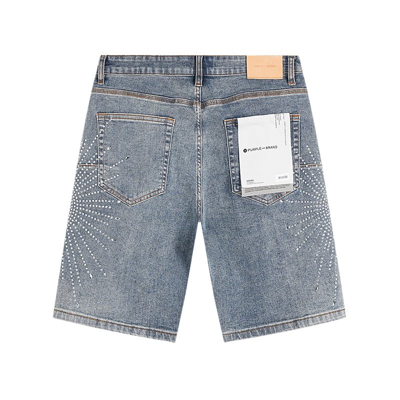 Purple Brand Rhinestone Burst Denim Shorts — back