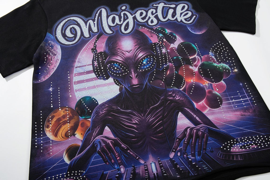 MAJESTIK Alien Rhinestone Graphic T-Shirt — detail