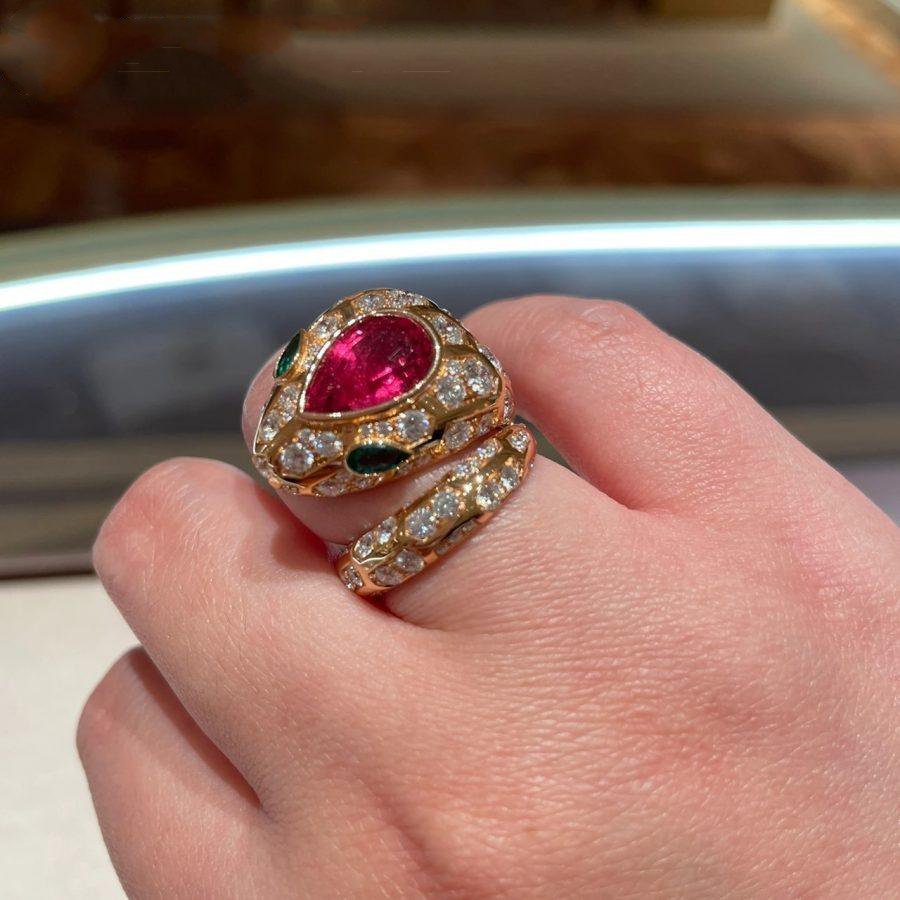 Bvlgari Serpenti Ring Snake Malachite Pink Cubic Zirconia