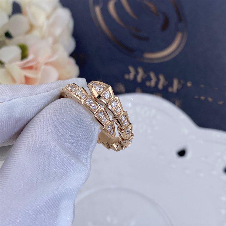 Bvlgari Serpenti Ring Pink Gold Cubic Zirconia Paved 4MM