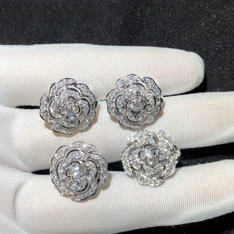 Chanel Bouton de Earrings Silver Diamond
