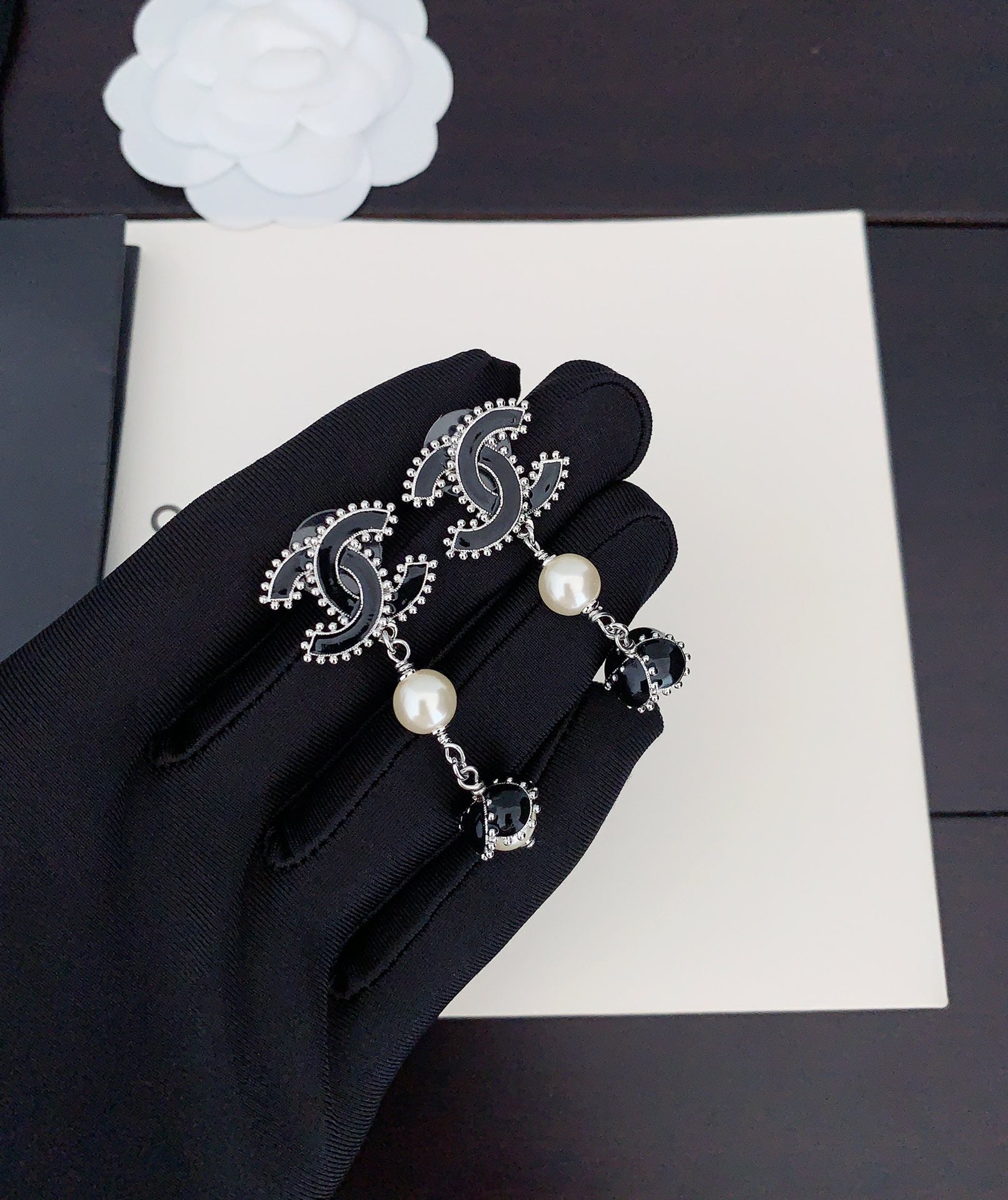 Chanel Pearl Crystals 18K Gold Earrings