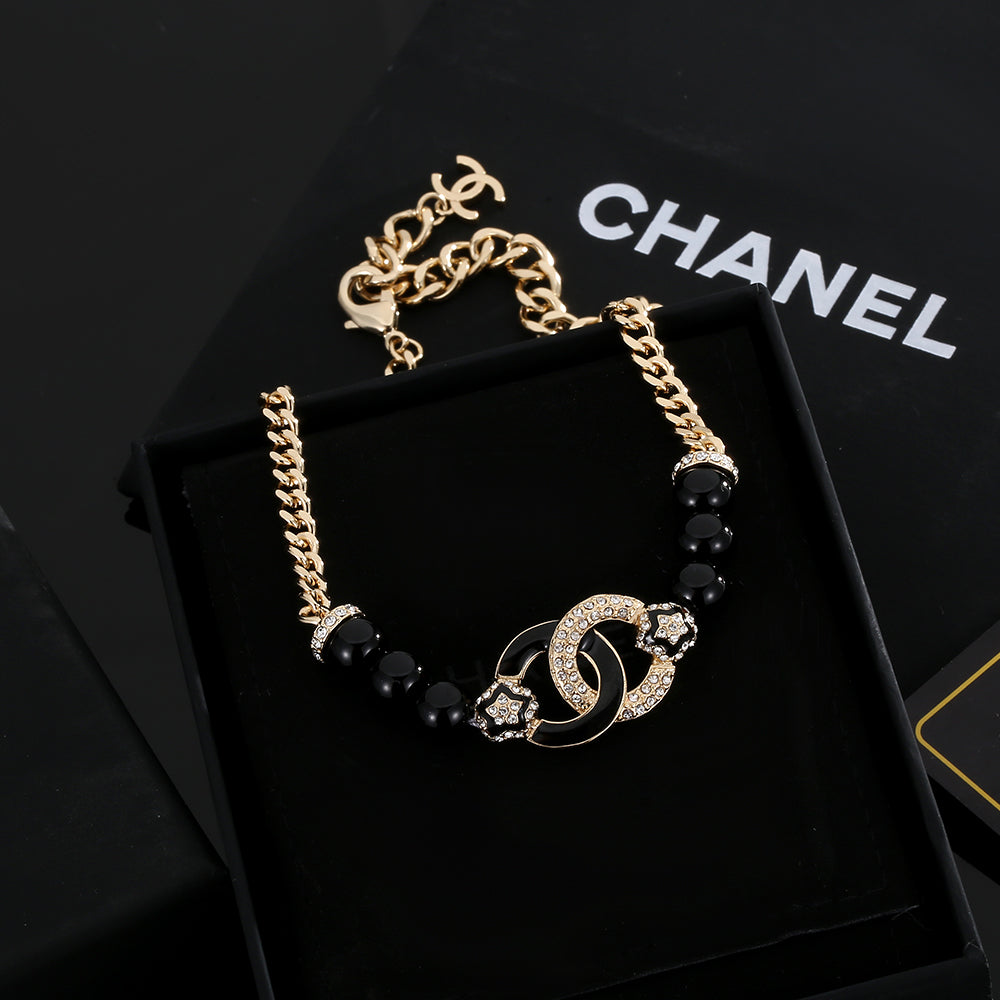 Chanel Black Pearls Diamonds 18K Gold Necklace