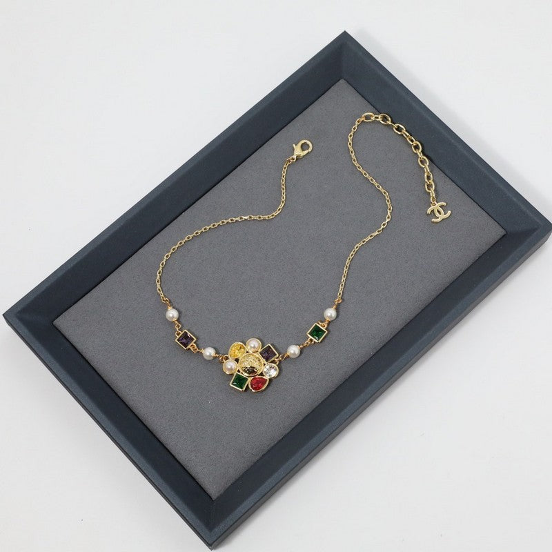 Chanel Color Crystal Choker 18K Gold Necklace