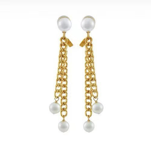 Celine Pearls Long 18K Gold Earrings