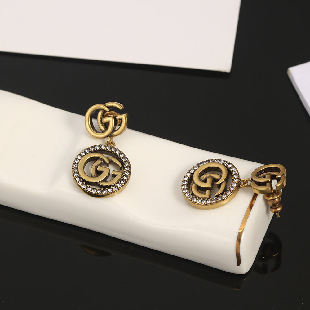 Gucci Double Crystals Vintage 18K Gold Earrings