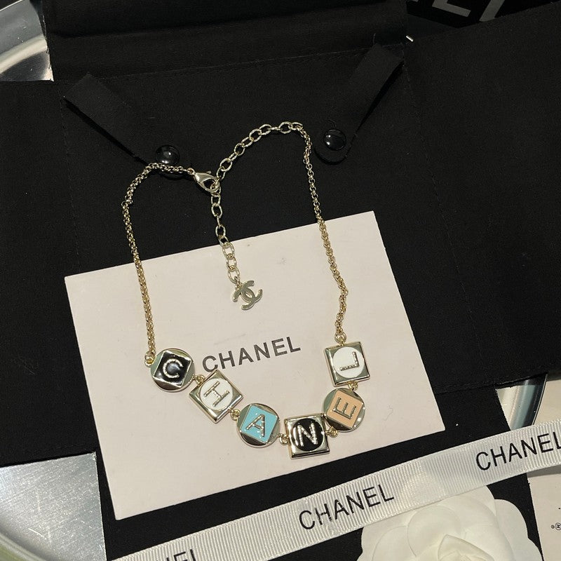 Chanel Color Logo Choker 18K Gold Necklace