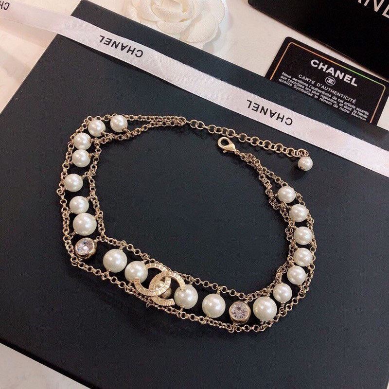 Chanel Pearl Choker Chain 18K Gold Necklace