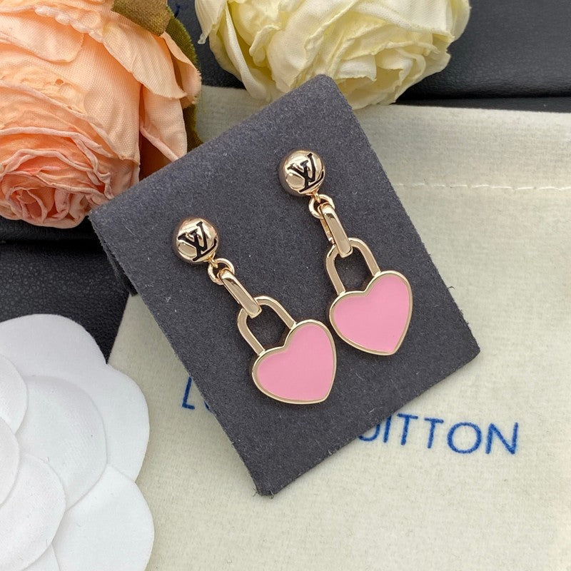Louis Vuitton Pink Heart Gold 18K Gold Earrings