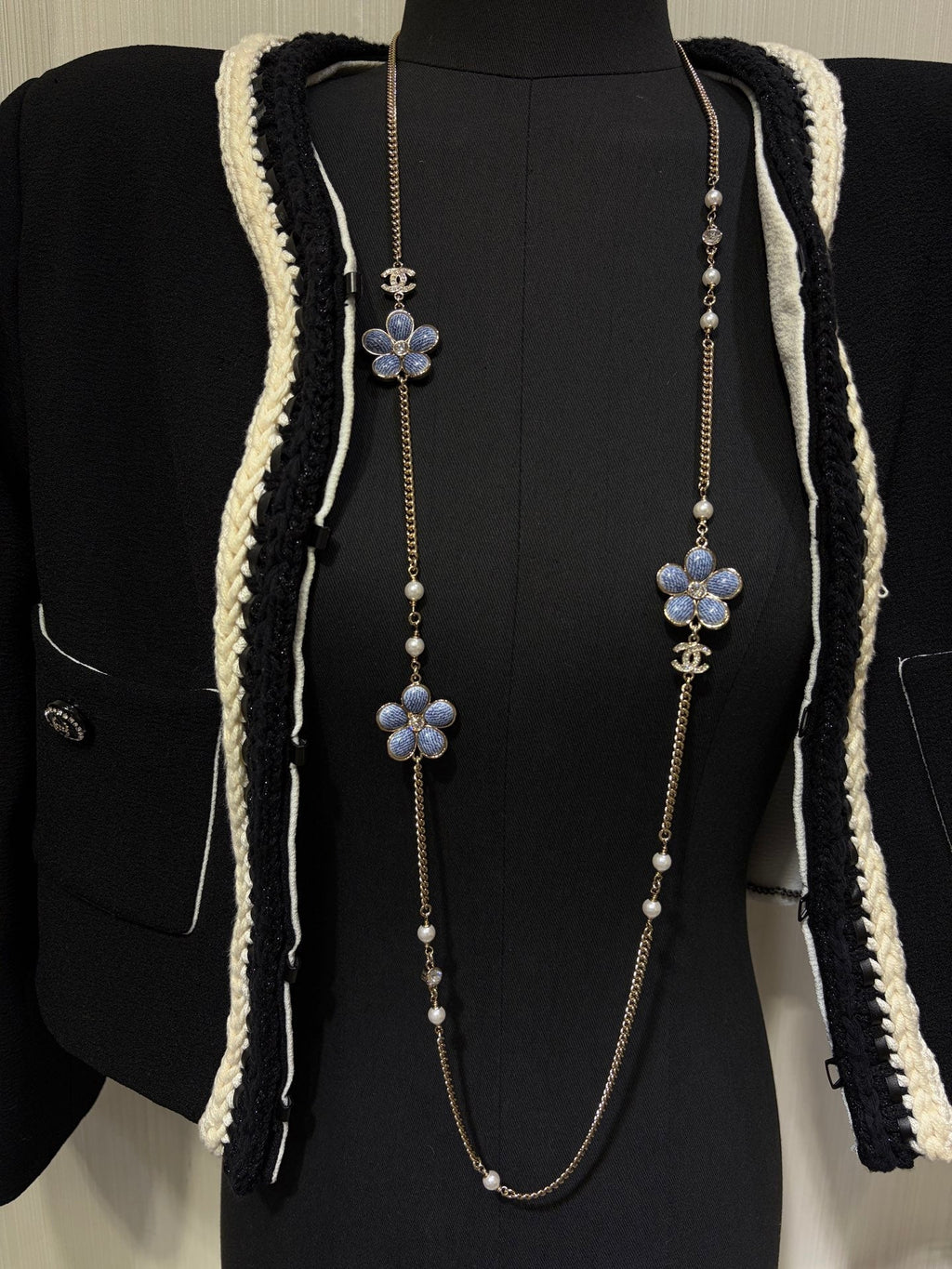 Chanel 2026 Gold Double C Denim Flower Enamel Necklace