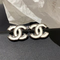 Chanel Classic White Silver Enamel Double C Earrings - Style 1