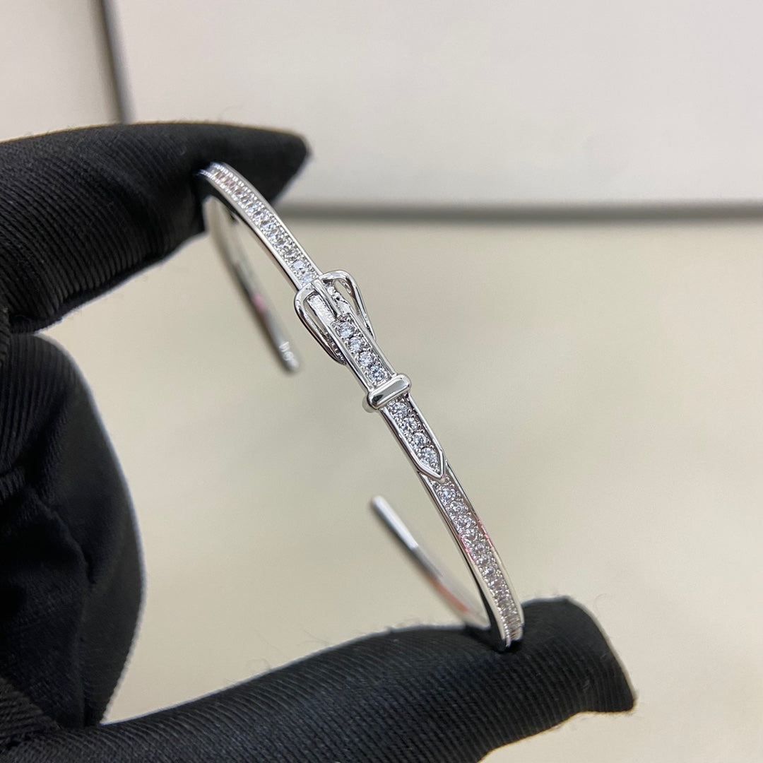Hermes Full Diamond Buckle Belt Open Bracelet