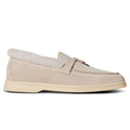 Loro Piana Summer Charms Walk Suede With Lny Fur Platinum Melange Loafers