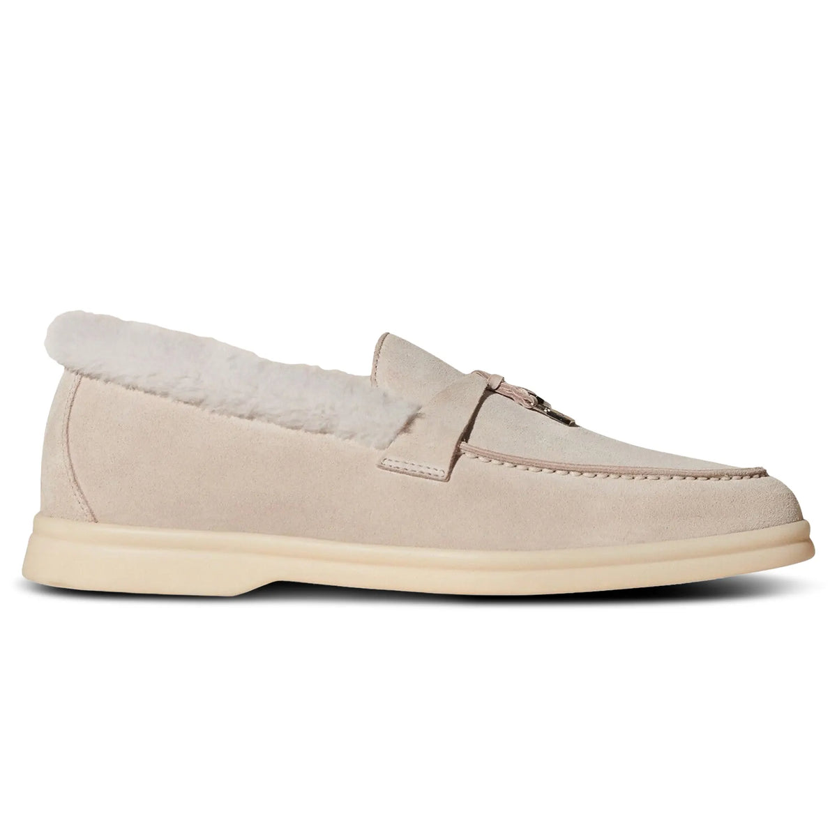 Loro Piana Summer Charms Walk Suede With Lny Fur Platinum Melange Loafers