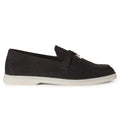 Loro Piana Summer Charms Walk Suede Caviar Loafers - Black