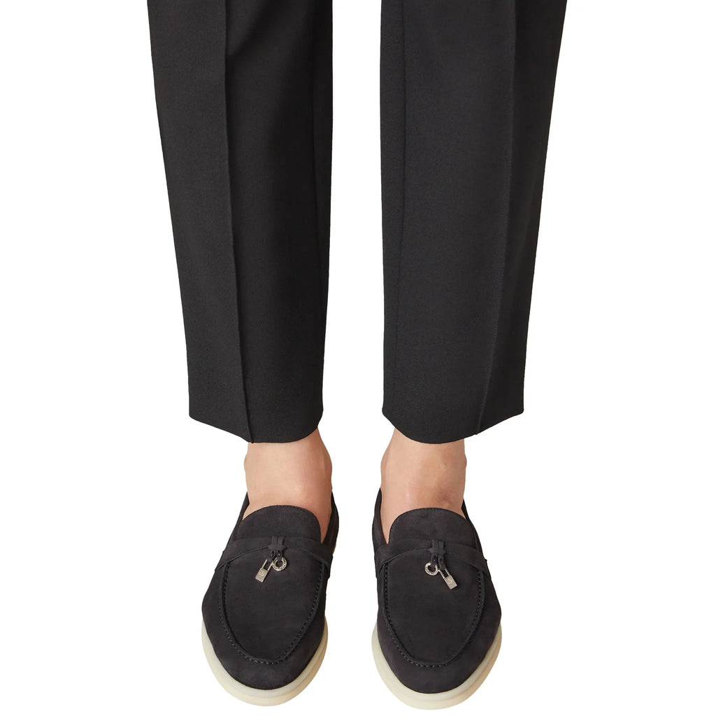 Loro Piana Summer Charms Walk Suede Caviar Loafers - Black