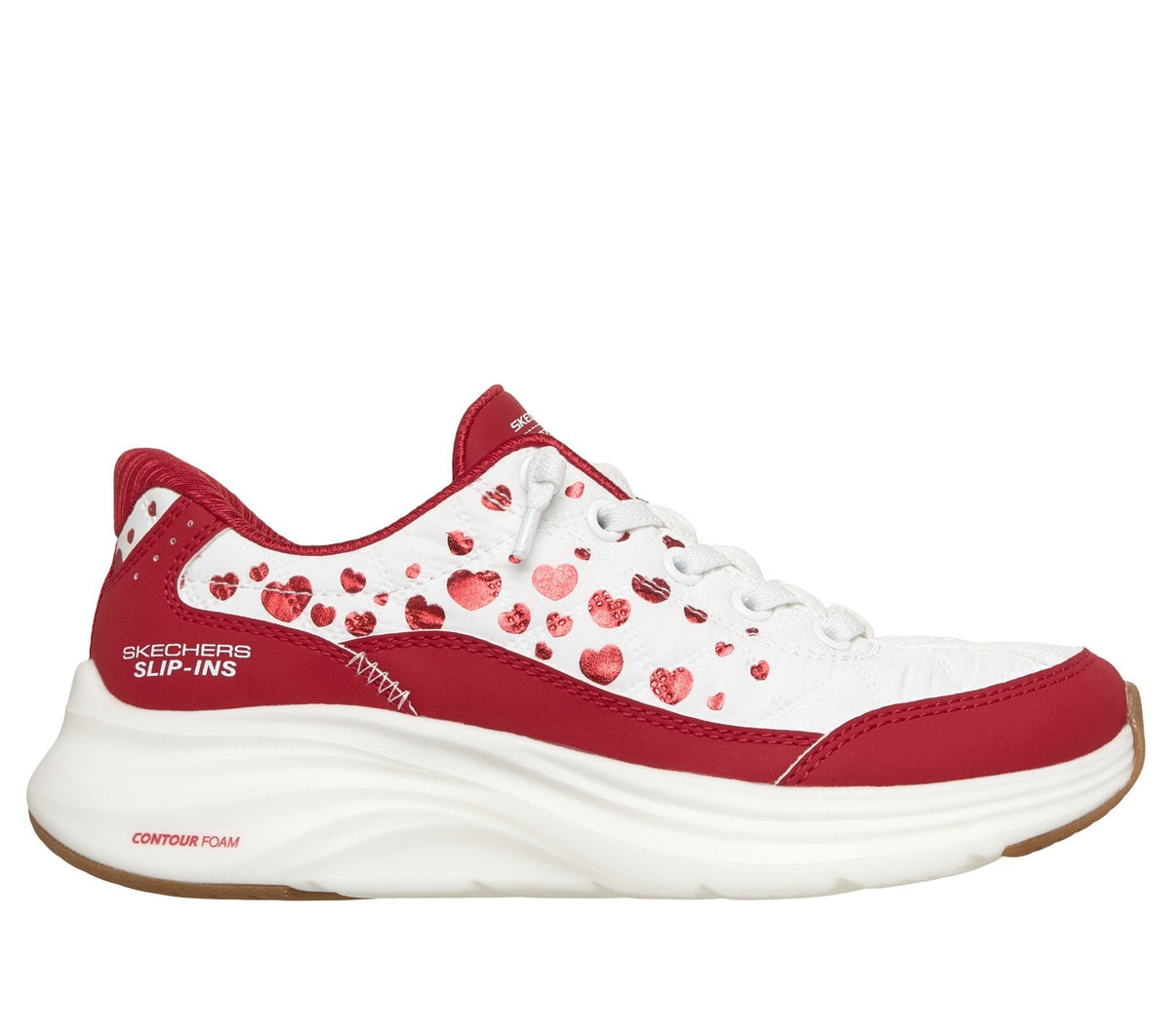 Skechers Slip-ins: Contour Foam - Cozy Fit Heartclub, WHITE / RED