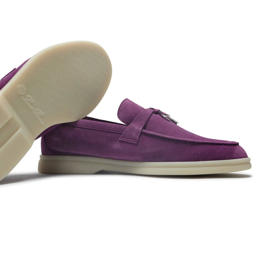 Loro Piana Summer Charms Suede Purple Daisy Loafers