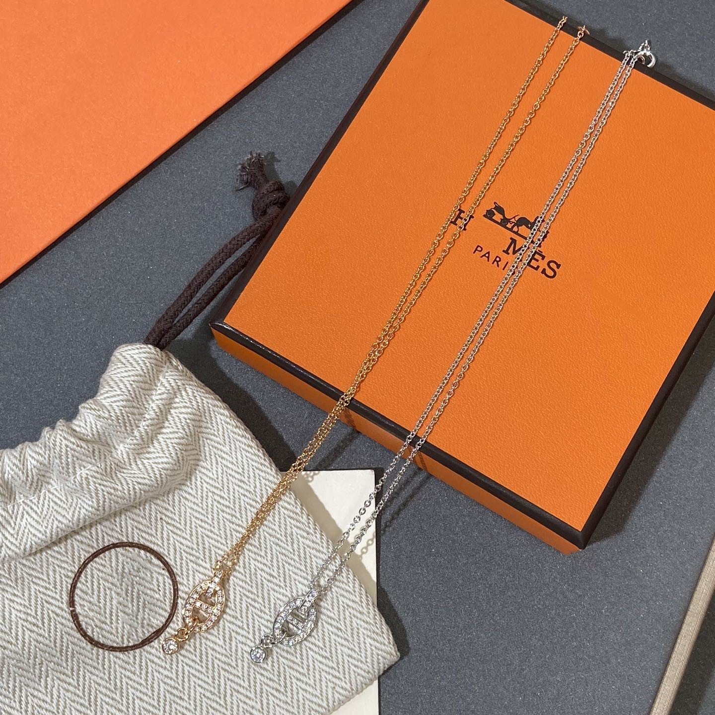 Hermes Chaine HM Diamond Pig Nose Necklace